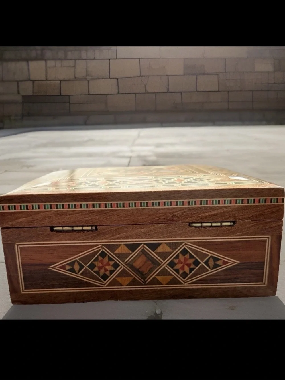 VTG Wooden Mosaic Trinket Box 4.5